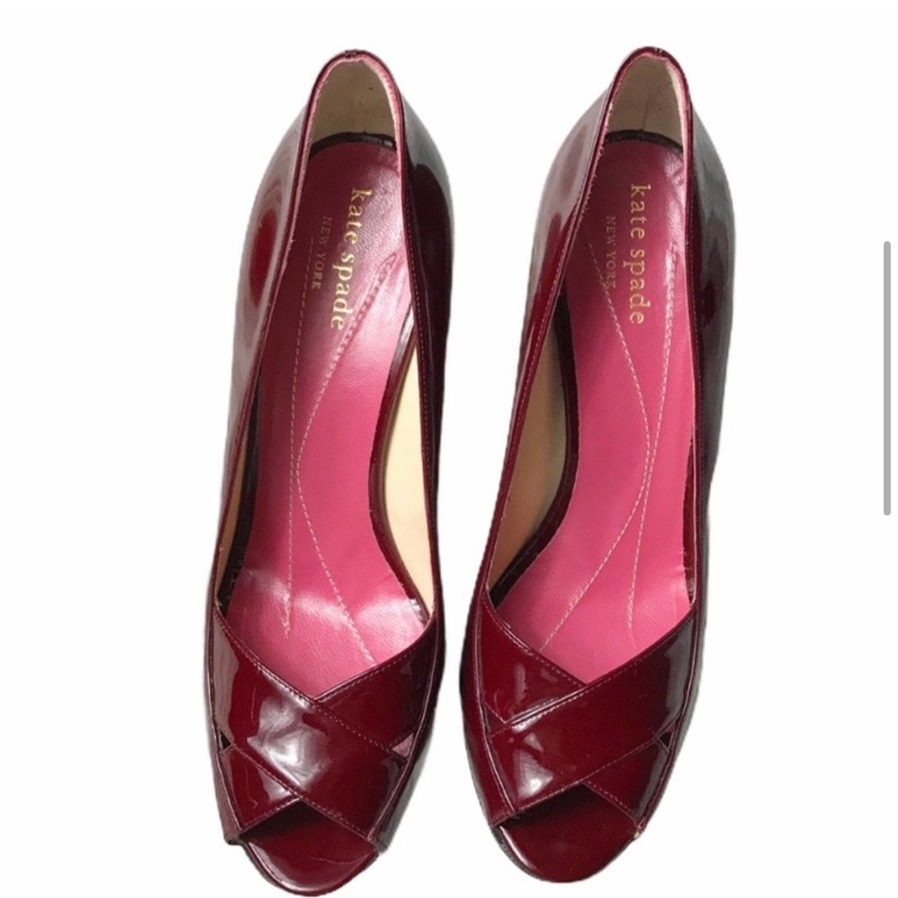 Kate Spade cross peep toe maroon burgundy heels 37